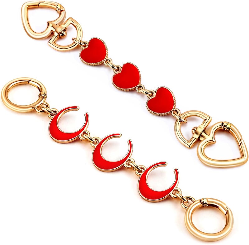 Tmtains 2Pcs Bag Extender Chain Heart Moon Purse Strap Extenders for Handbags Purse Extender Chain Gold Chain Purse Strap Replacement Red Purse Accessories Bag Charms for Handbags Purse Making Supplies - Image 1